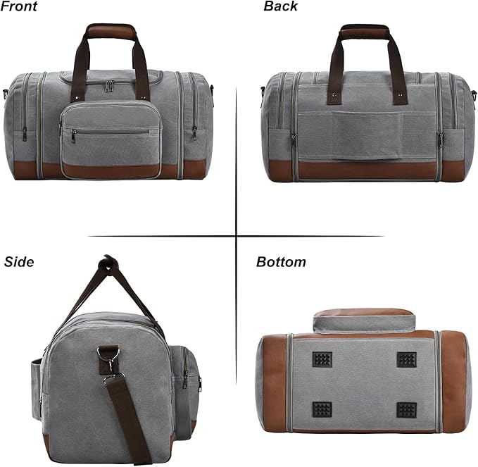 Litvyak Duffle Bag for Travel, 50L Canvas Travel Duffel Bags Overnight Weekend Gym Carry on Luggage Bag for Men & Women(Grey)
