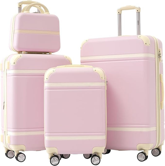 Merax Luggage Set 3 Piece Suitcase Set with Cosmetic Case Expandable Spinner Wheels Vintage Luggage Sets(Light Pink,20"+24"+28")