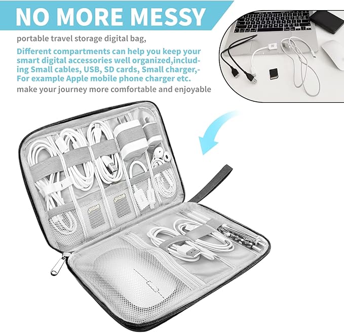 Electronics Organizer Travel Case,Electronic Accessories Storage Bag,Portable Waterproof Cable Organizer Bag,Travel Cord Organizer Bag for Small Charging Cord Storage,Cables,SD Card (Black)