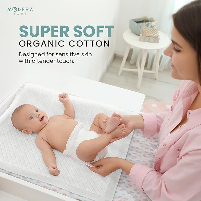 Organic Cotton Disposable Changing Pad Liners | Large 18x24 Hypoallergenic Ultra Absorbent & Waterproof Super Soft, Quilted Underpads for Baby Diaper Table & Travel, Leak Proof & Mess Free [50-Pack]
