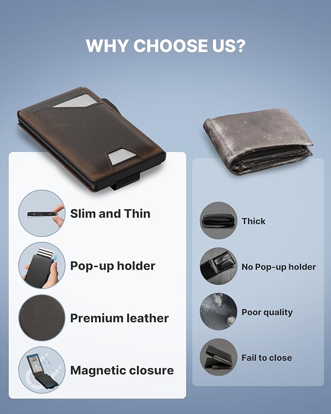 typecase Tactical Wallet for Men Card Holder: Pop Up Card Case, Full Grain Leather, Smart, RFID Blocking, Slim, Minimalist, Thin, Front Pocket - 10 Card Slots, ID Window, Money Clip (Burnished Black)