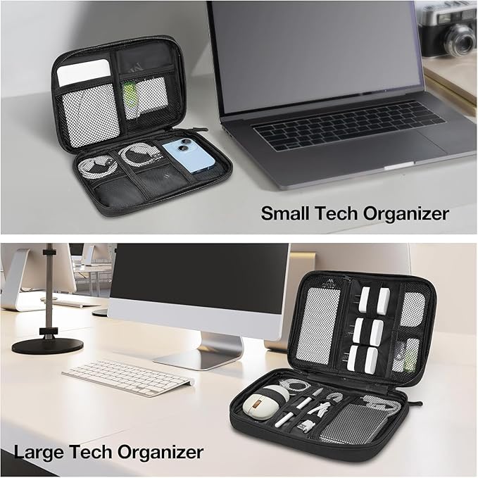 MATEIN Cord Organizer Travel Case 2 Pack, Water Resistant Tech Organizer Pouch for Small Electronic Accessories, Portable Electronics Case Carrying Bag for Cable, Changer, Earphone & Power Bank