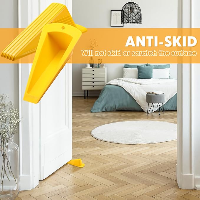 Frienda 6 Pcs Jumbo Door Stoppers Heavy Duty Door Stopper Tall up to 2inch Tall Wedge TPR Large Wedge Stackable Big Rubber Doorstop for Hotel Carpet Hardwood Concrete and Tile (Yellow)
