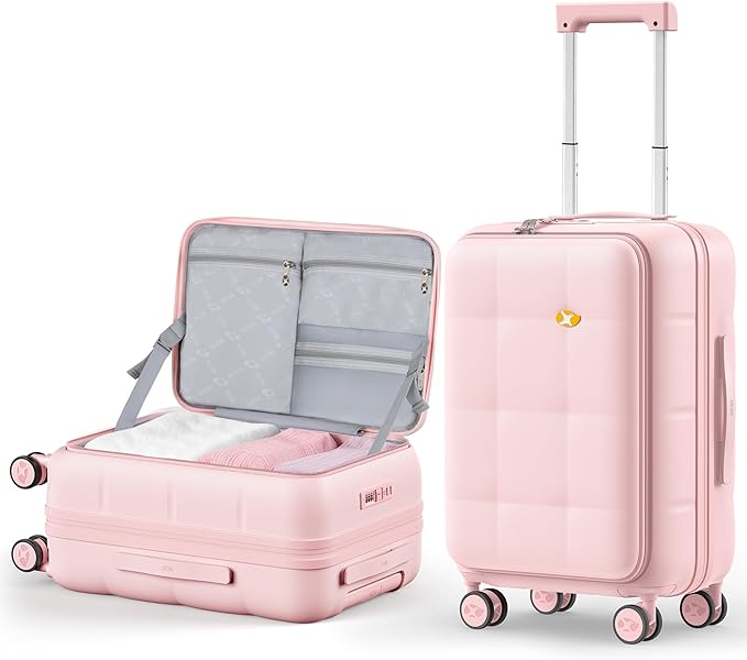 MGB 20 Inch Expandable Carry On Luggage with Wheels PC Hard Shell Suitcase Top Opening Travel Luggage Suitcases for Woman Men Gifts (Pink)