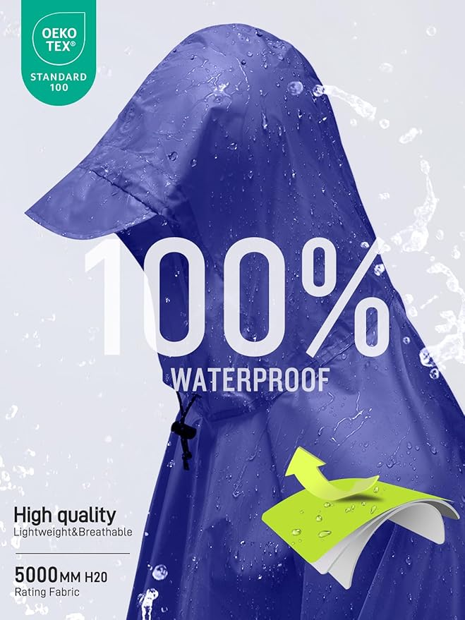 SaphiRose Hooded Rain Poncho Waterproof Raincoat Jacket for Men Women Adults