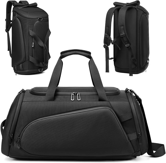 Duffle Bag for Travel, Carry on Gym Bag for Men, Waterproof Sport Bags with Shoe Compartment, 40L Weekender Men Tote Bag for Camping, Hiking, Trips - Black (CORDURA®)