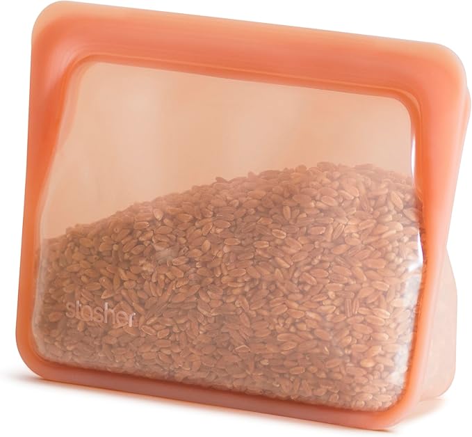 Stasher Premium Silicone Reusable Food Storage Stand-Up Mini Bag, Coral, Microwave, Sous Vide, Dishwasher, Oven and Freezer Safe, BPA Free, Leak-free, Eco-friendly, 28 Oz