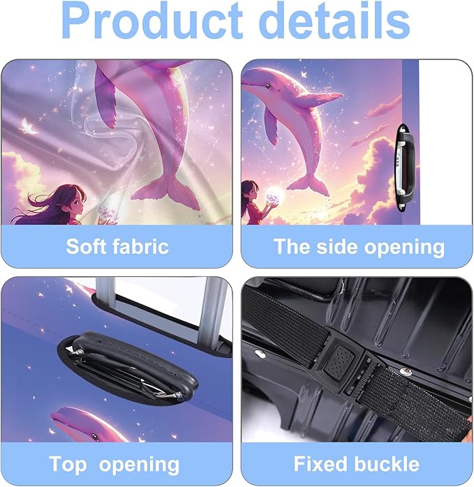 Luggage Cover Washable Suitcase Protector Anti-Scratch,Stretchable Fit for 20-34Inch Luggage Durable Travel Bag Cover with Zipper Closure (Dolphin, XL(fits 32-34Inch suitcase))