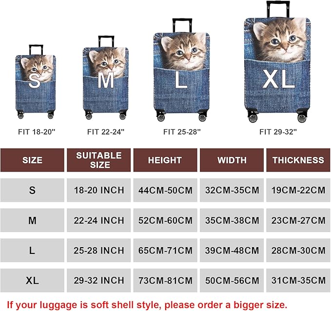 WUJIAONIAO Travel Luggage Cover Baggage Suitcase Cover Protector Skins 18-32 Inch (Cat B, XL (for 29-32 inch luggage))