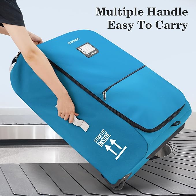 Stroller Bag for Airplane, Stroller Travel Bag Compatible with UPPAbaby Vista, Vista V2, Cruz V2, Rolling Wheel Bag with Storage Pocket, Multiple Handles, Luggage Tag for Flight Travel, Blue