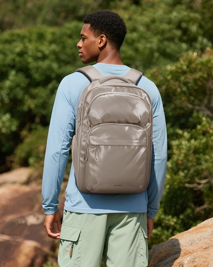 BAGSMART 30L Travel Backpack, 15.6 Inch Carry On Backpack Flight Approved, Personal Item Travel Bag, Water Resistant Weekender Bag Daypack, Camel