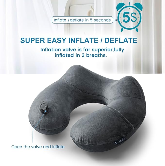 Inflatable Travel Pillows for Airplanes, Easy Blow Up Inflatable Travel Neck Pillows for Air Travel Sleeping Long Flight, Comfort Travel Air Pillows for Car Train Office Nap Camping
