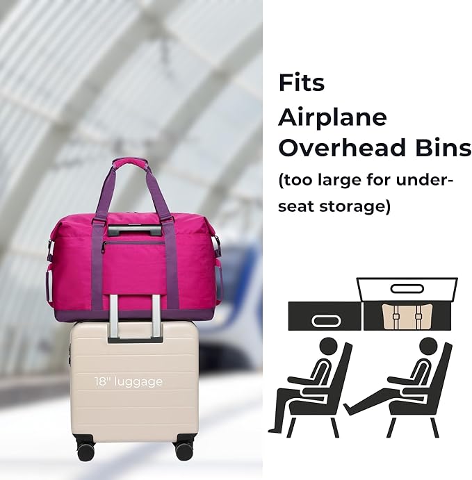 SUNNY BIRD Duffel with Utility Pouch, 40L Weekender Overnight Bag with Shoe Compartment for Travel and Sports (Purple)