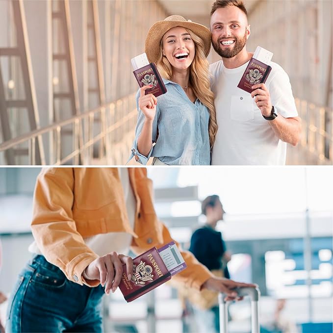 Passport Holder for Travel Women Men, Passport Wallet RFID Blocking US Passport Cover Case, Waterproof Leather Travel Documents Holder with Vaccine Card Slot, Ticket Organizer Carrier