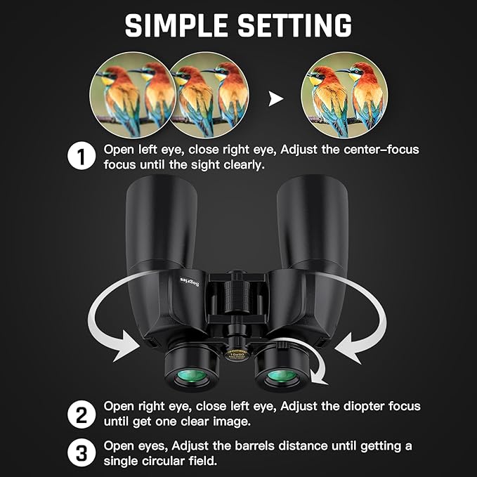 10x50 Binoculars for Adults - HD High Powered Binoculars for Bird Watching, IPX7 Waterproof Fogproof,Fully Multi-Coated BAK4 Prism Optics for Hunting,Travel