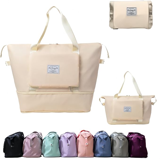 Large Capacity Foldable Travel Bag, Expandable lightweight Carry on Bag, Dry with Wet Separation Spor Duffel Bags