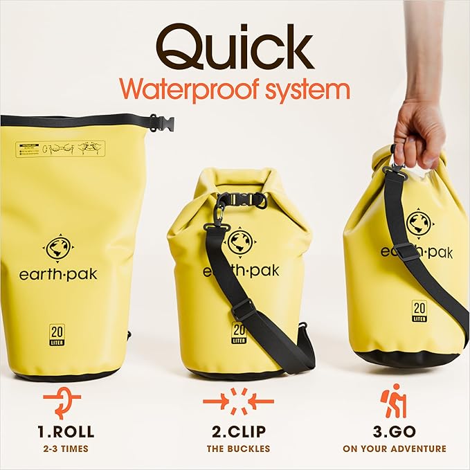 Earth Pak Waterproof Dry Bag - Roll Top Waterproof Backpack Sack Keeps Gear Dry for Kayak with Waterproof Phone Case