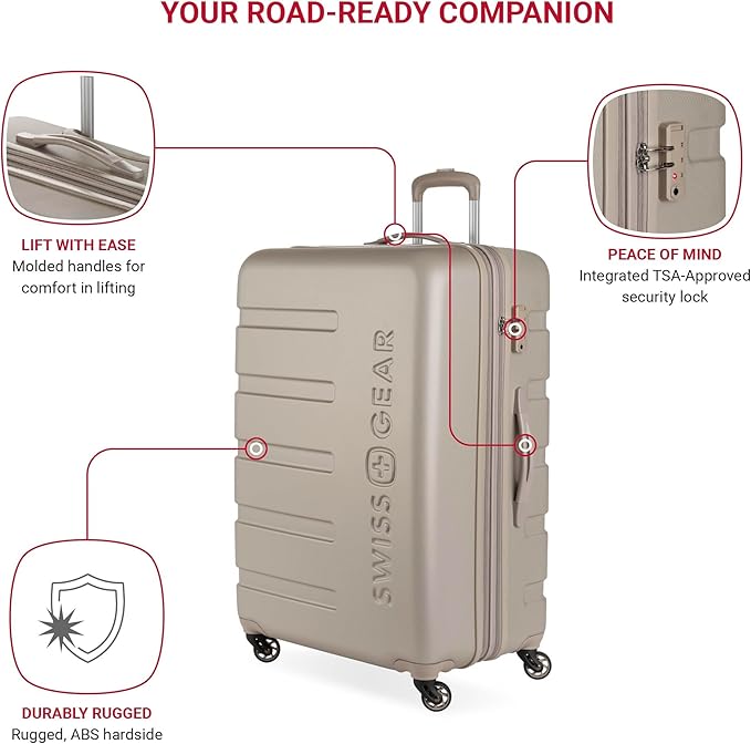 SwissGear 7366 Hardside Expandable Luggage with Spinner Wheels, Sand, Checked-Large 27-Inch