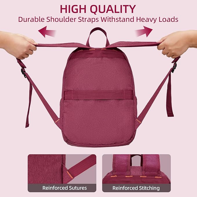 OMOUBOI 14 inch Travel Laptop Backpack for Women Men Teen 20L Weekender Casual Daypacks Airline Approved Lightweight College School Bookbag Wine Red