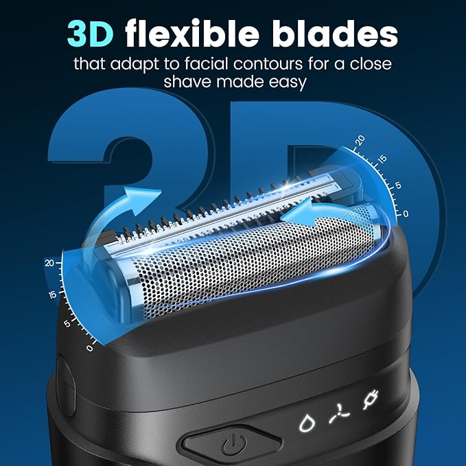 Brightup Electric Foil Shavers for Men, Mini Electric Razor for Shaving Face, Compact Travel Shaver with Floating Blades, Waterproof Wet/Dry Razor USB C Rechargeable
