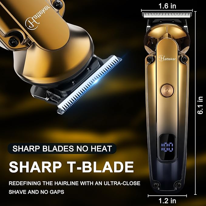Hatteker Men's Beard Trimmer Kit Electric Razor Shaver Professional Hair Clipper with Zero Gapped T-Blade Nose Ear Beard Body Trimmer for Men Waterproof Cordless Grooming Kit 6 in 1