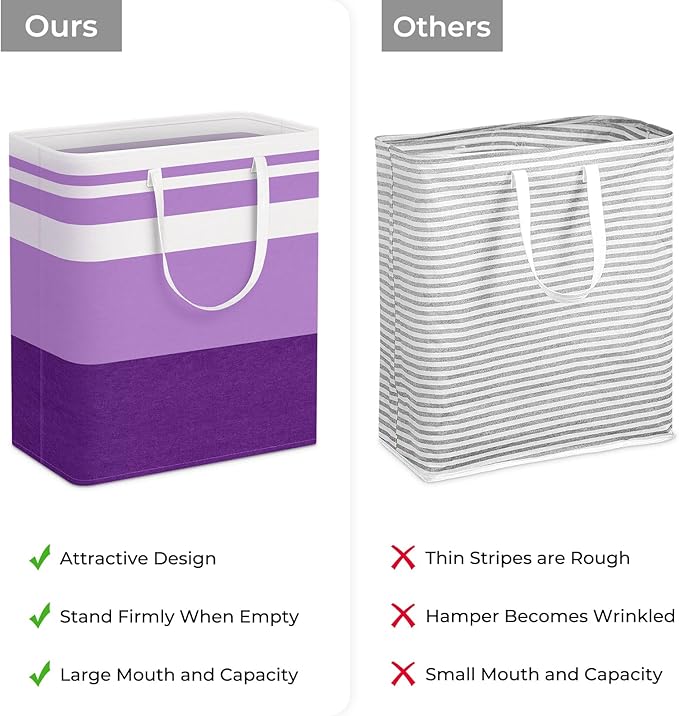 HomeHacks 2 Pack Large Laundry Baskets, Waterproof, Freestanding Laundry Hampers, Collapsible Clothes Hamper with Reinforced Handles in Laundry, College Dorm, Bathroom, Bedroom (Purple, 100Lx2)