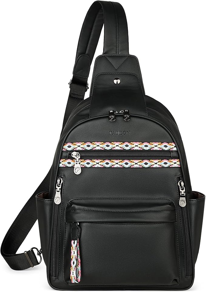 FADEON Large Sling Bag for Women, Leather Crossbody Purse Designer Anti Theft Sling Backpack, RFID Fanny Packs for Travel