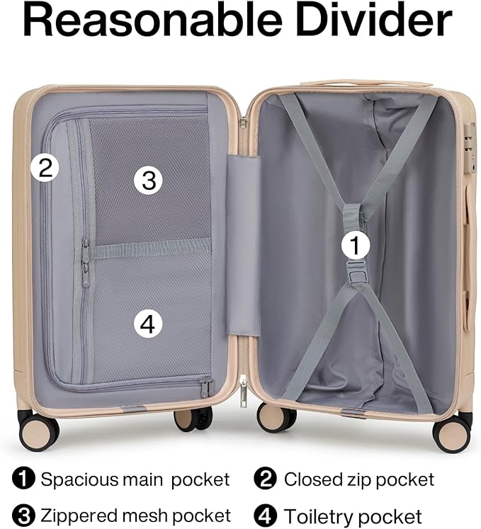Hanke Luggage Sets 3 piece Carry On Luggage with Wheels PC Hard Shell Suitcases Lightweight Checked Travel Luggage Large Travel Suitcase Woman Men 20/24/29 Inch(Cuba Sand)