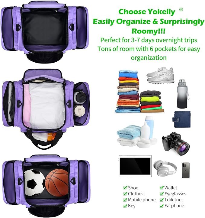 Sports Duffel Bag 20 inch for Travel Gym - Purple