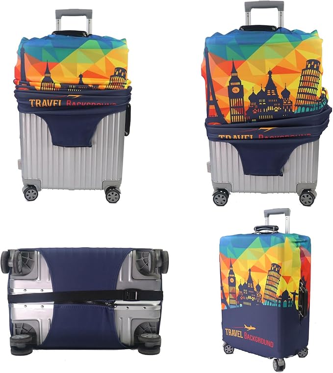 MosaiRudo Thicker Luggage Cover Elastic Suitcase Cover Protector Fits 18-32 Inch Suitcase Travel Accessories (Travel-4, M)