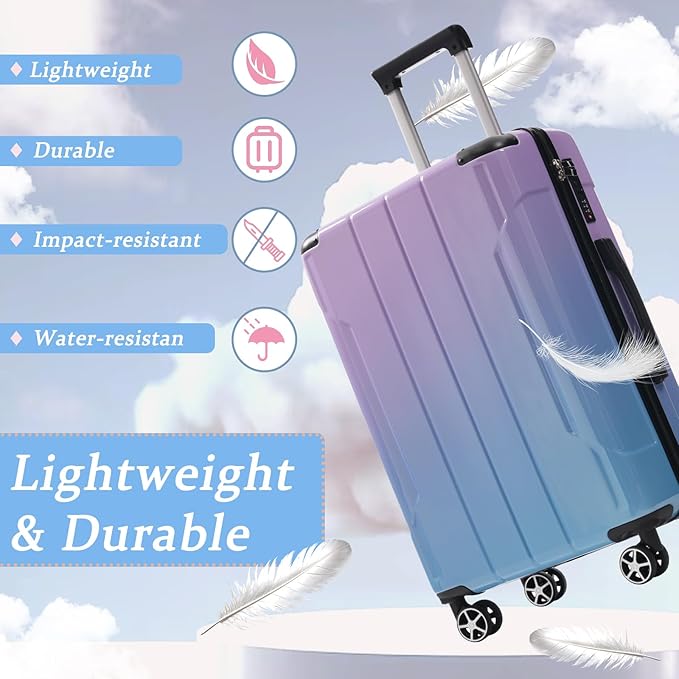 Merax Luggage Set 3 Piece Glossy PC Suitcases with Spinner Wheels, Built-In TSA Lock, 20" Carry-On Airline Approved 24" Checked Luggage, Foldable Duffel Bag for Travel (Gradient Color)
