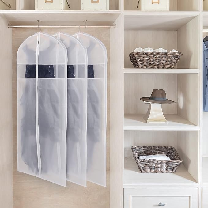 Zilink 60-Inch Long Dress Garment Bags for Storage With 3" Gusset - Clear Coat Cover Bag for Gowns and Closet Storage