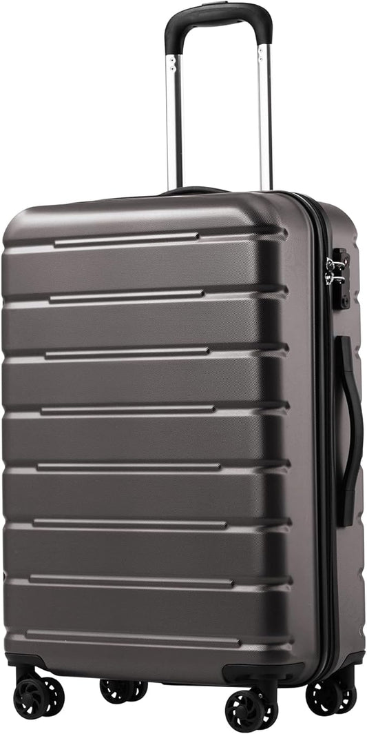 Coolife Luggage Suitcase Carry-on Spinner TSA Lock USB Port Expandable (only 28’’) Lightweight Hardside Luggage (Gray, L(28in))