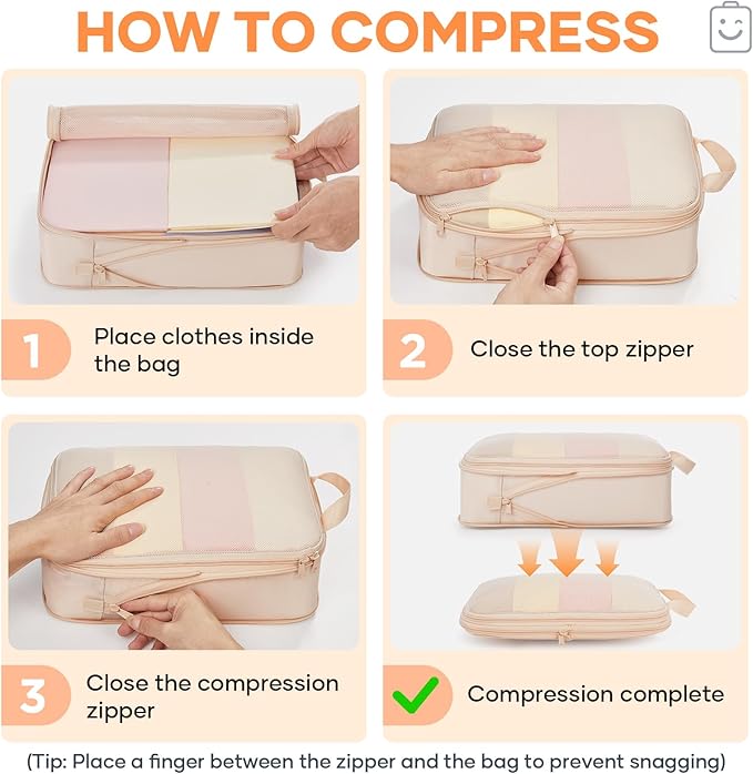 Veken 6/9/11 Set Compression Packing Cubes for Travel Essentials,Compressible Expandable Large Luggage Suitcase Organizer Bags for Clothing,Durable Space Saver Storage Bags(Beige)