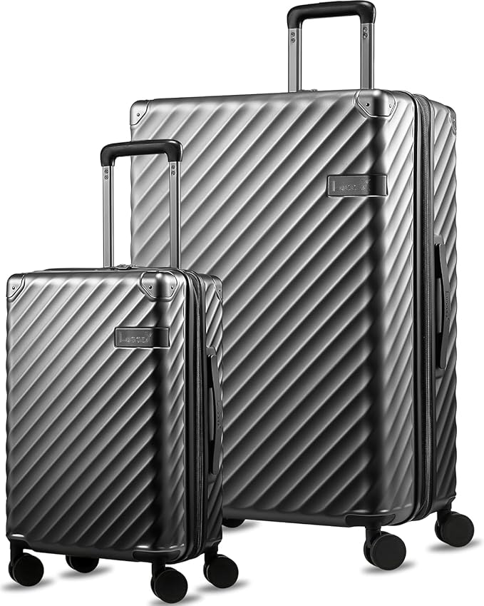 LUGGEX Luggage with Spinner Wheels, Polycarbonate Expandable Hard Shell Suitcase, 2 Piece Set, Charcoal Metallic