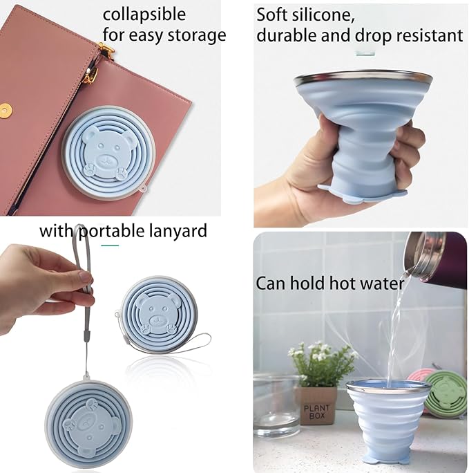2 Pack Silicone Collapsible Cups for Traveling, 320ml+320ml Portable Collapsible Travel Cup, Folding Camping Cup with Lids, Reusable Expandable Drinking Cup for Travel Hiking,Blue Pink