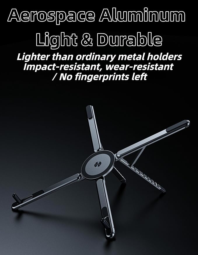 3-in-1 Folding Aluminum Alloy Laptop Stand, Height Adjustable Ergonomic Computer Riser Holder for Phone/Tablets/Computers, Portable Notebook Mount for Desk