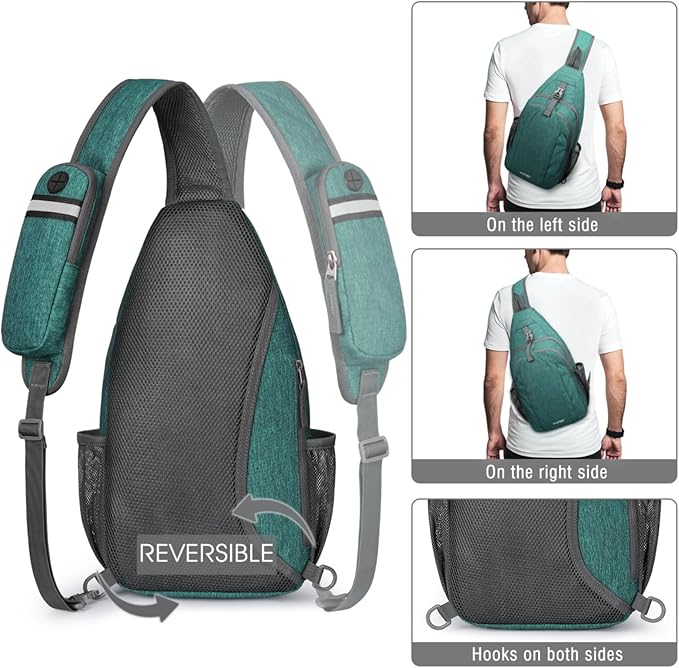 G4Free Sling Bag RFID Blocking Sling Backpack Crossbody Chest Bag Daypack for Hiking Travel(Dark Green)