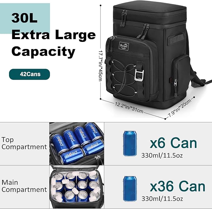 42Cans Cooler Backpack Insulated Leak Proof for Men & Women, Large Waterproof Backpack Cooler for Beach, Picnic, Outdoor, Leakproof, Multi-Functional