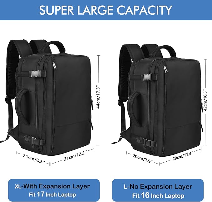 Beraliy Travel Backpack for Men Women, Carry On Backpack, 16 Inch Laptop Backpack, Waterproof School Backpack, Casual Outdoor Daypack College Bag, Black