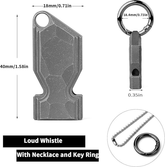 TISUR Titanium Emergency Whistle,EDC Safety Whistles Necklace Loud up to 120db,Survival Whistles for Survival,Hiking,Camping,Pets Training