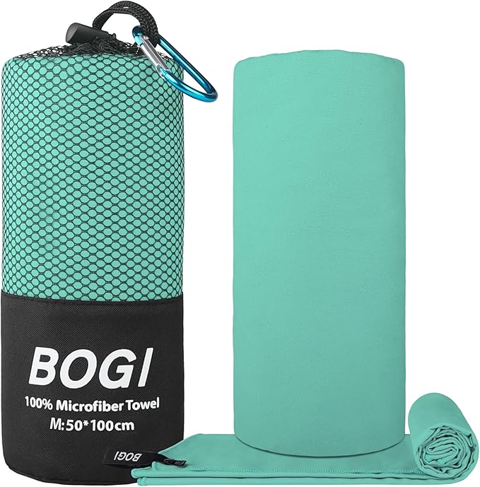 BOGI Microfiber Travel Sports Towel-Quick Dry Travel Towel,Soft Lightweight Absorbent Compact Sports Towel for Camping Gym Beach Bath Yoga Swimming Backpacking (M:40''x20''-Mint)