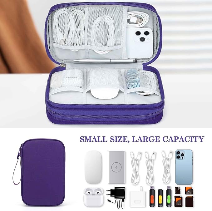 FYY Electronic Organizer, Large Travel Cable Organizer Bag Pouch Electronic Accessories Carry Case Portable Waterproof Double Layers All-in-One Storage Bag for Cable, Cord, Charger, Purple