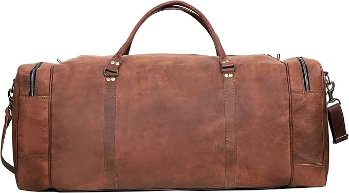 Leather Duffle Bag for Men Luggage Handmade Travel Bag Carry On Luggage Weekender Bags Overnight Gym Sports Cabin Holdall Bag For Airplanes Men And Women (30 Inch Brown)