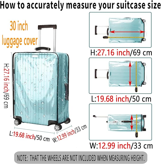 Suitcase Covers for Luggage – TSA Approved Clear PVC Luggage Protector Cover, Thick Transparent Waterproof Sleeve with Large Hook and Loop Closure, Fits 30" Wheeled Suitcases
