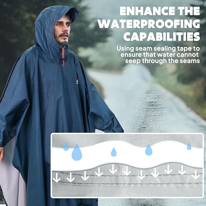 ANYOO Hooded Rain Poncho for Adults Waterproof Lightweight Rain Coat for Men Women Reusable Rain Jacket for Emergency Outdoor