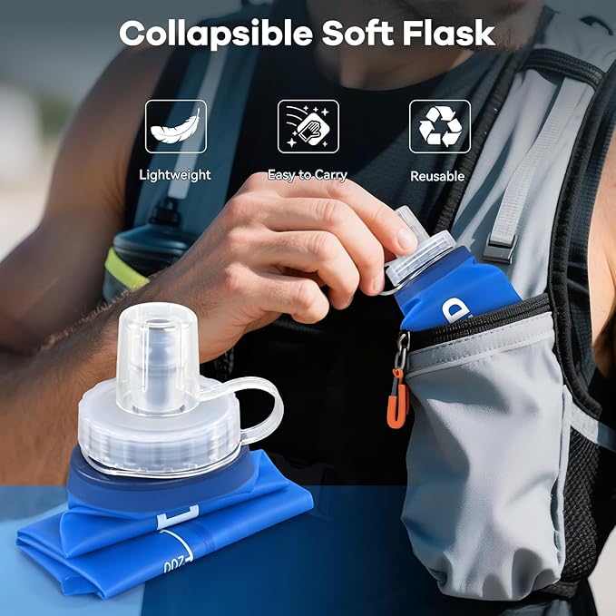 500ml Soft Flask 2Pack, TPU Collapsible Soft Water Bottle, 17oz Foldable TPU Bottles for Hydration Pack BPA-Free, Running Lightweight Water Bottle for Hiking Cycling Climbing Running