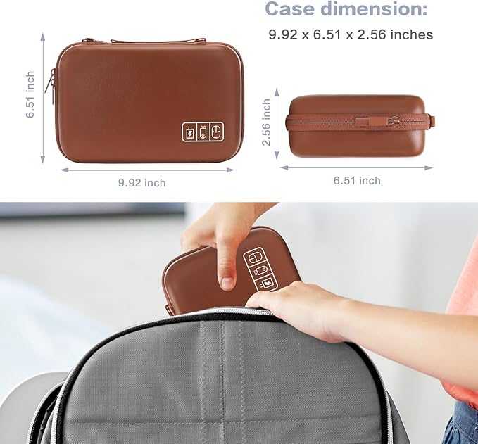 MOSISO Electronic Organizer Travel Case Compatible with MacBook Power Adapter, Compatible with Magic Mouse & Pencil, SD Card, USB Flash Disk with 4 Modular Insert & 2 Cable Tie & Snap Hook, Brown