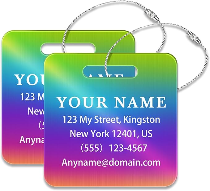 Personalized Luggage Tags for Suitcases (2/4/6/8 Pack) - Custom Engraved Metal Travel Tag, Customizable Pattern/Name/Text for Bags Backpacks Suitcases