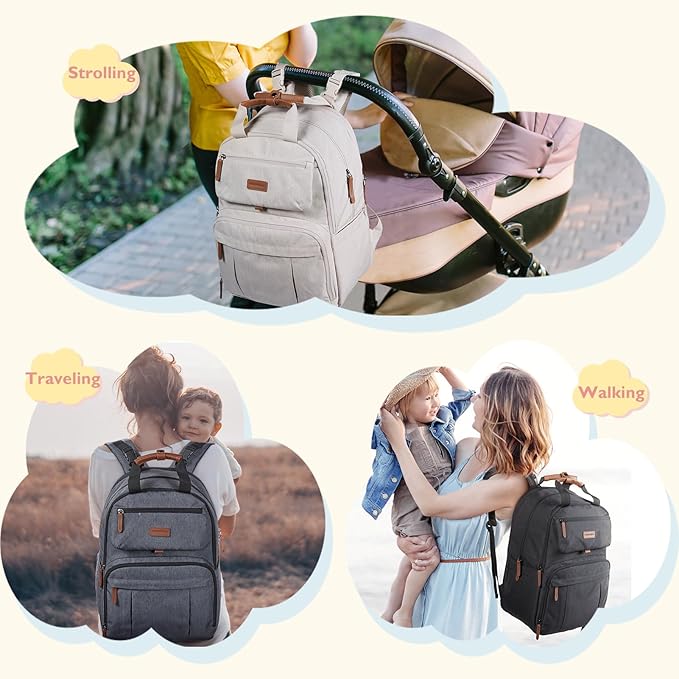 mommore Diaper Bag Backpack, Large Diaper Bag Expandable for 2 Kids/Twins, Durable Baby Bag with Changing Pad, Water Resistant Travel Diaper Backpack for Mom Dad